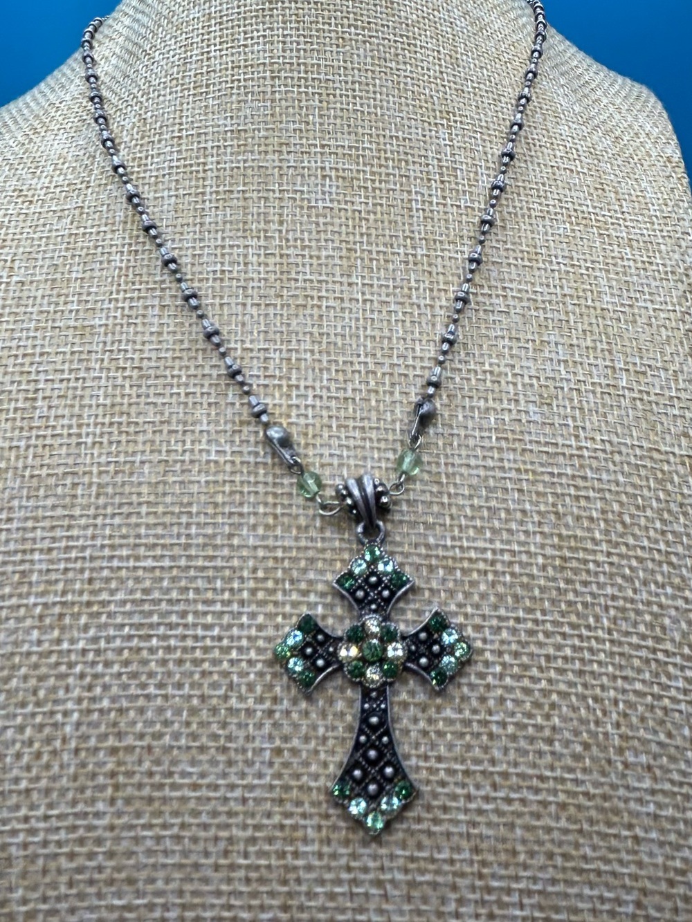 Green Crystal Cross Pendant Necklace